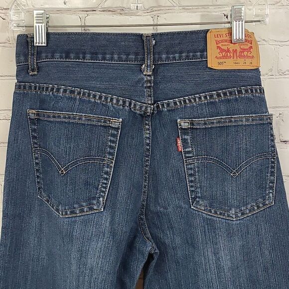 LEVI'S 505 Regular Fit Blue Jeans Distressed Stretch Denim Boys 16 Regular 28x28 - Picture 8 of 9